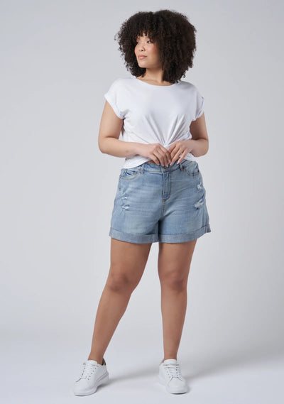 Indigo Tonic - Loreli Distressed Denim Shorts - Light Blue