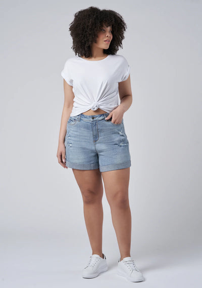 Indigo Tonic - Loreli Distressed Denim Shorts - Light Blue