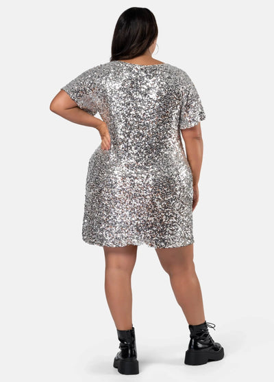 Sequin sparkle mini dress for plus size and curve customers