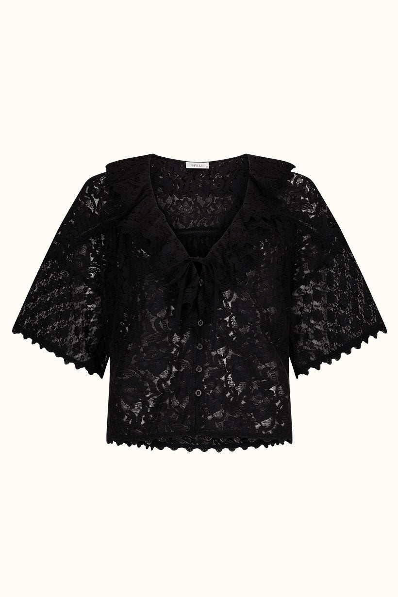 Spell Lux Lisbon Lace Blouse in Onyx
