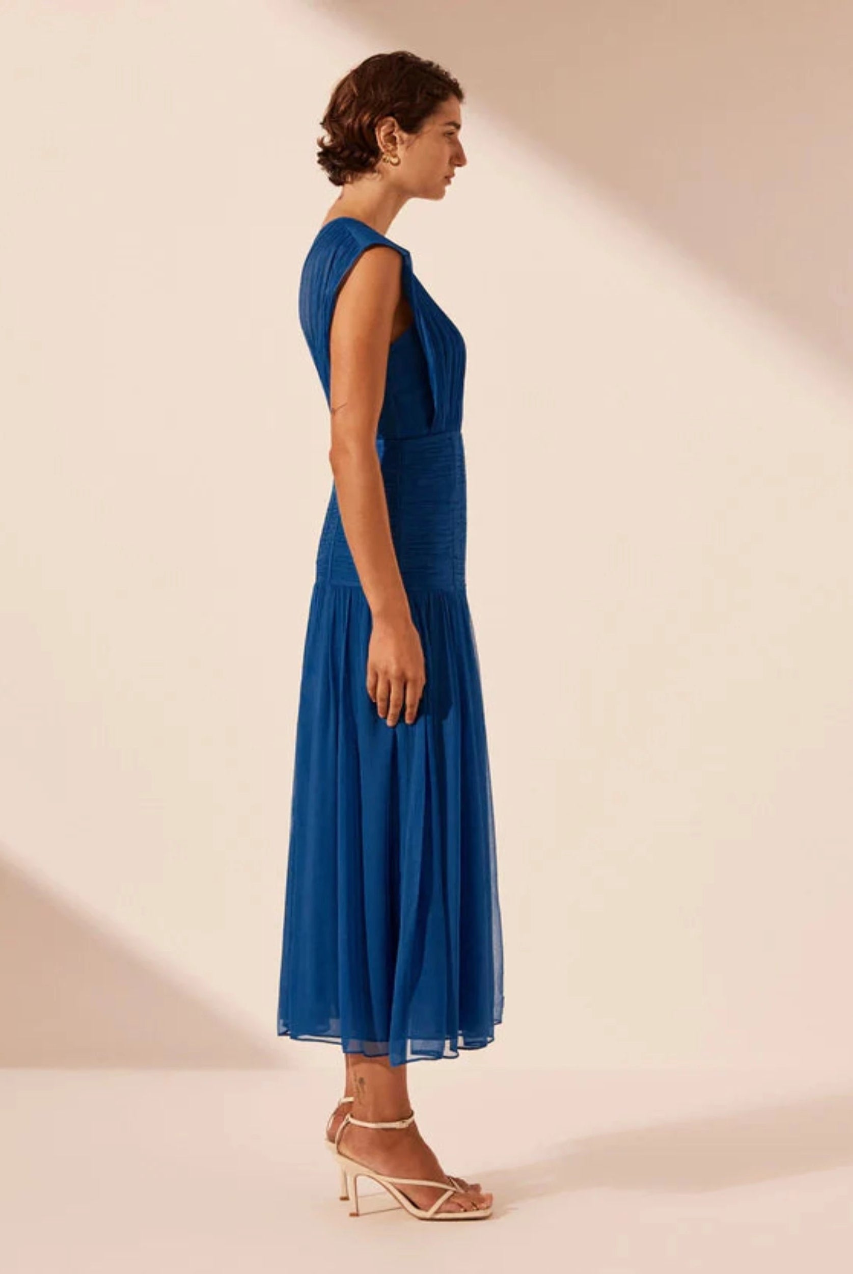 Shona Joy Maya Ruched Dress in Strong Blue