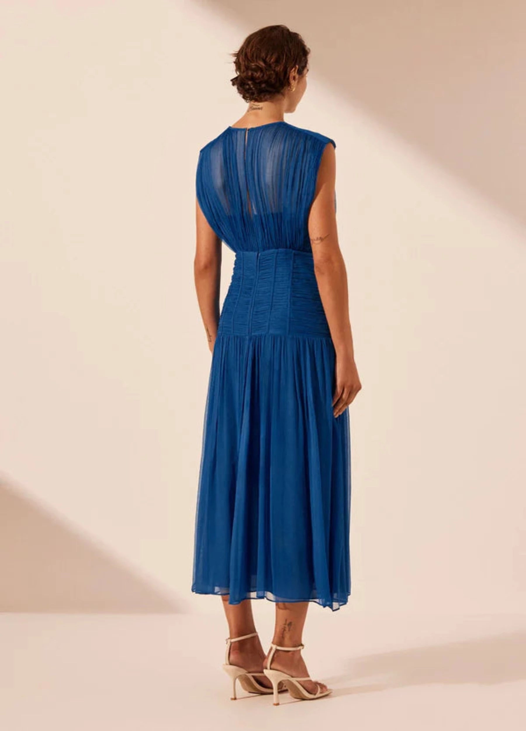 Shona Joy Maya Ruched Dress in Strong Blue