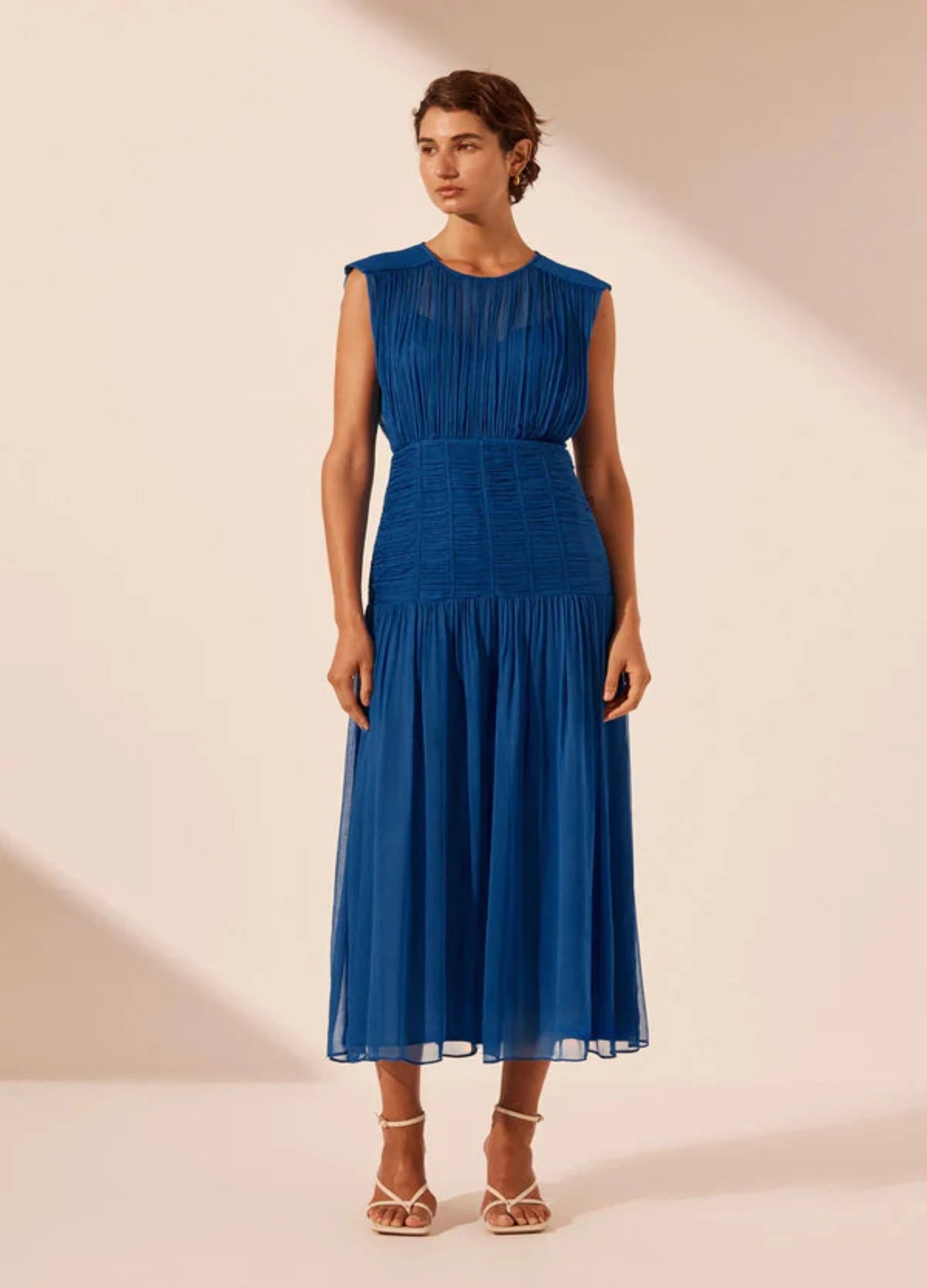 Shona Joy Maya Ruched Dress in Strong Blue