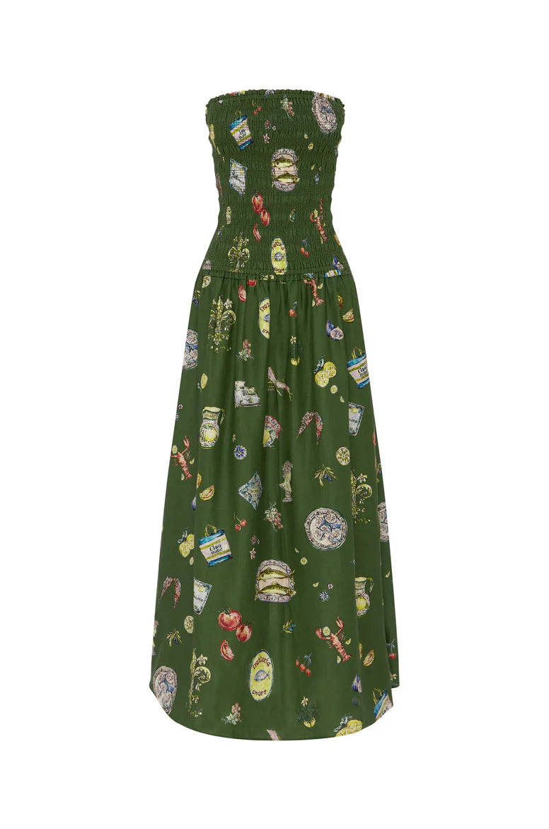Strapless shirred maxi dress from ROAME Millie Dress Bellisimo
