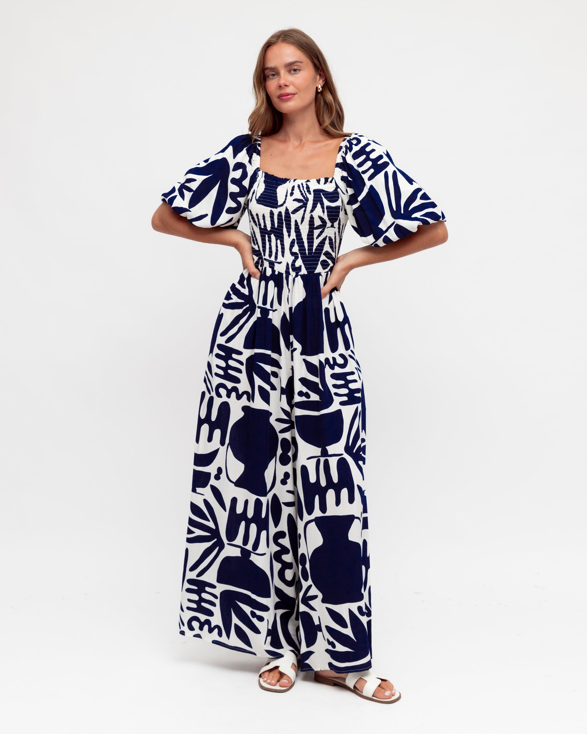 Navy and white mirage jumpsuit