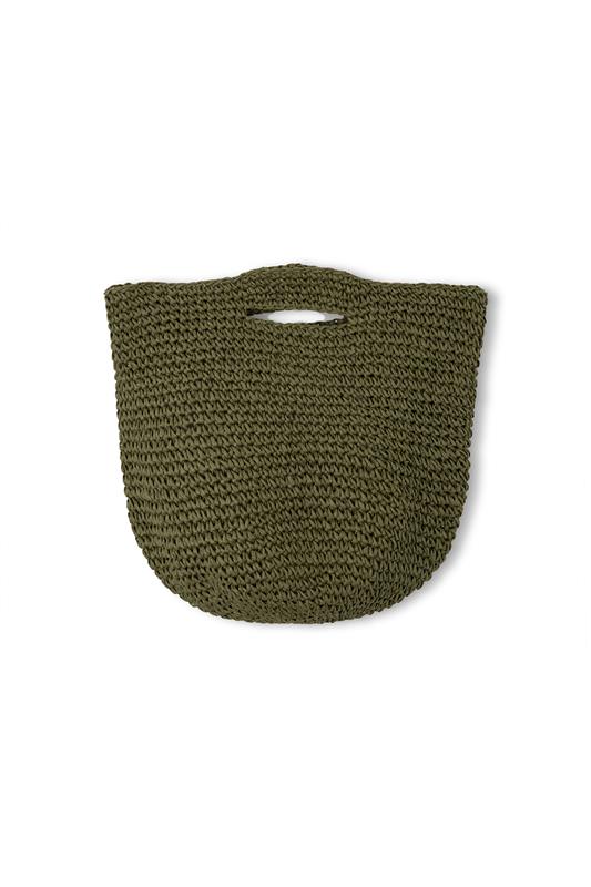 Green woven bag on a white background