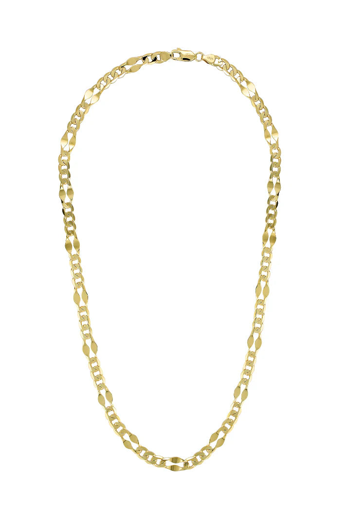 Gold chain necklace on a white background