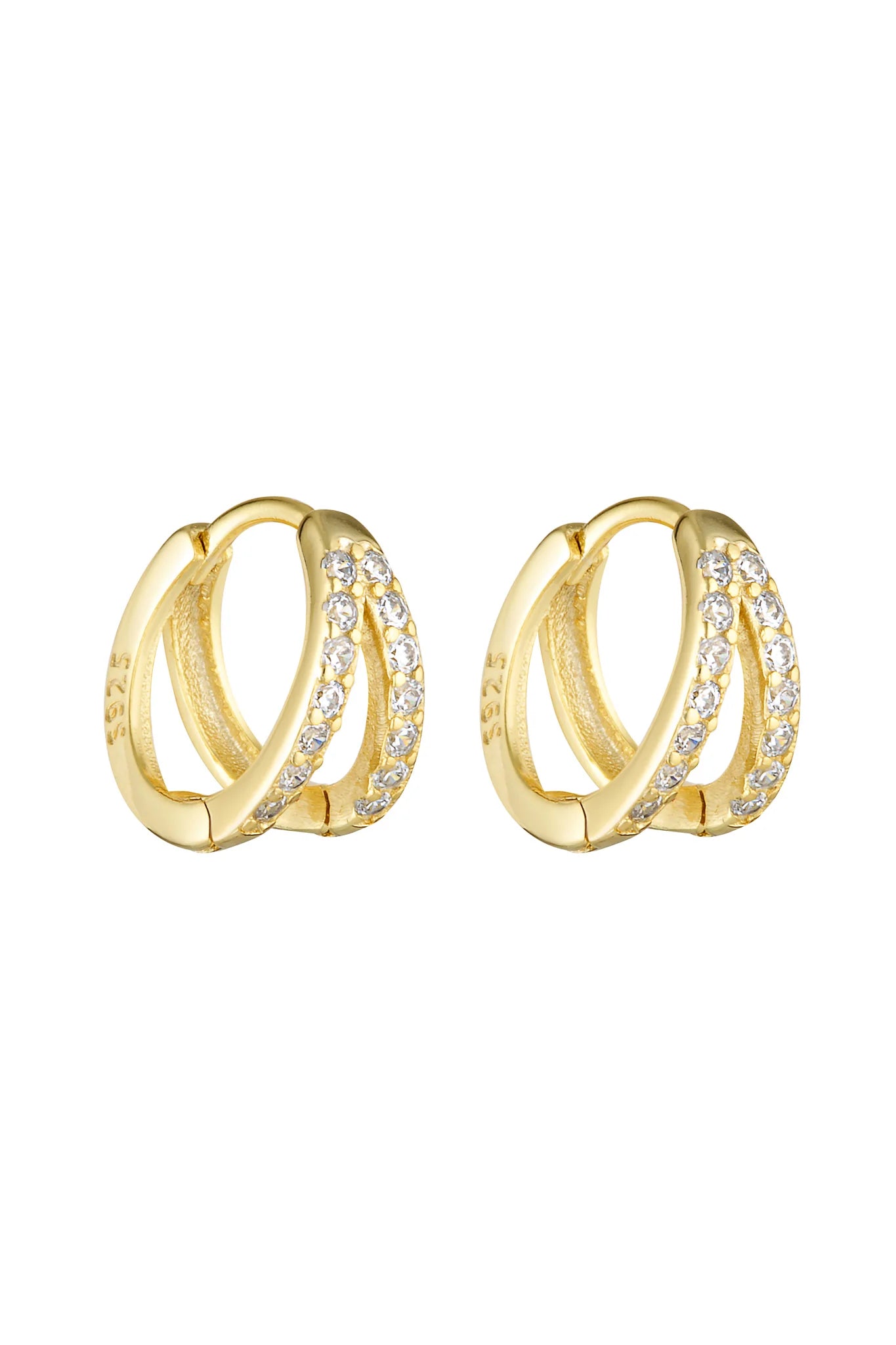 Double hoop sleeper with diamonds and gold plater S925