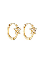 Gold hoop earrings with star designs on a white background