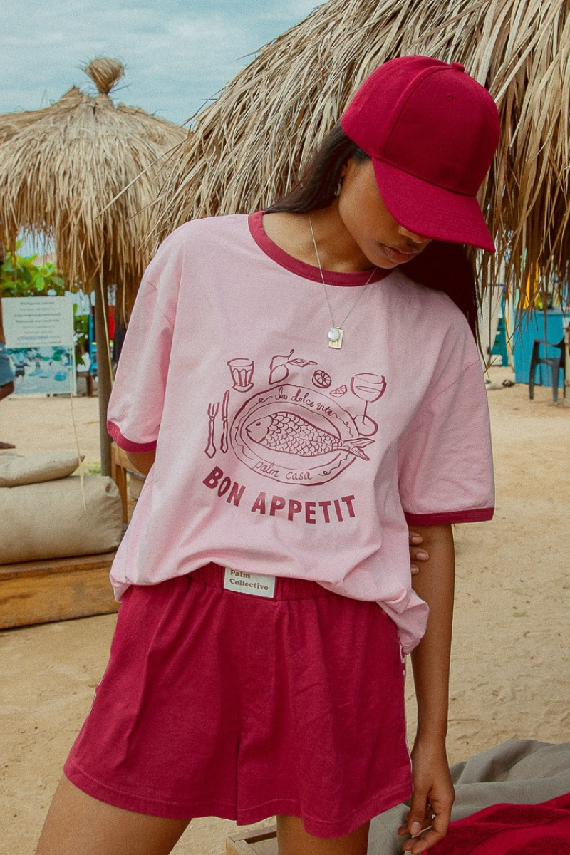 Pink shorts with contrast tape on sides