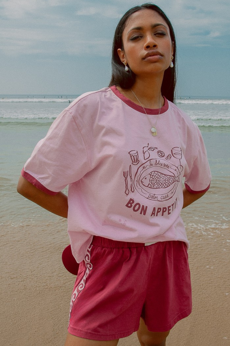 Pink shorts with contrast tape on sides