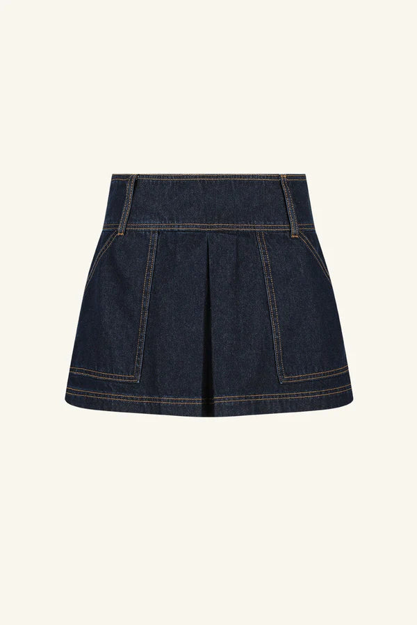 Indigo Denim Pleated Mini Skirt from Shona Joy