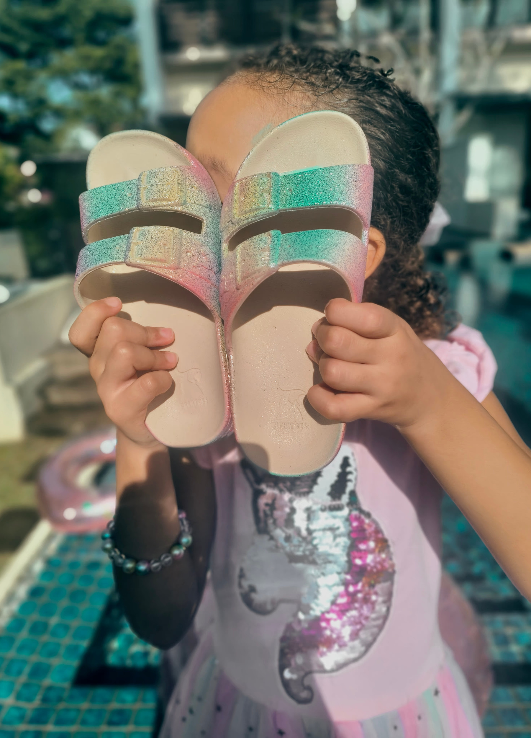 Rainbow glitter kids sandals from cacatoes