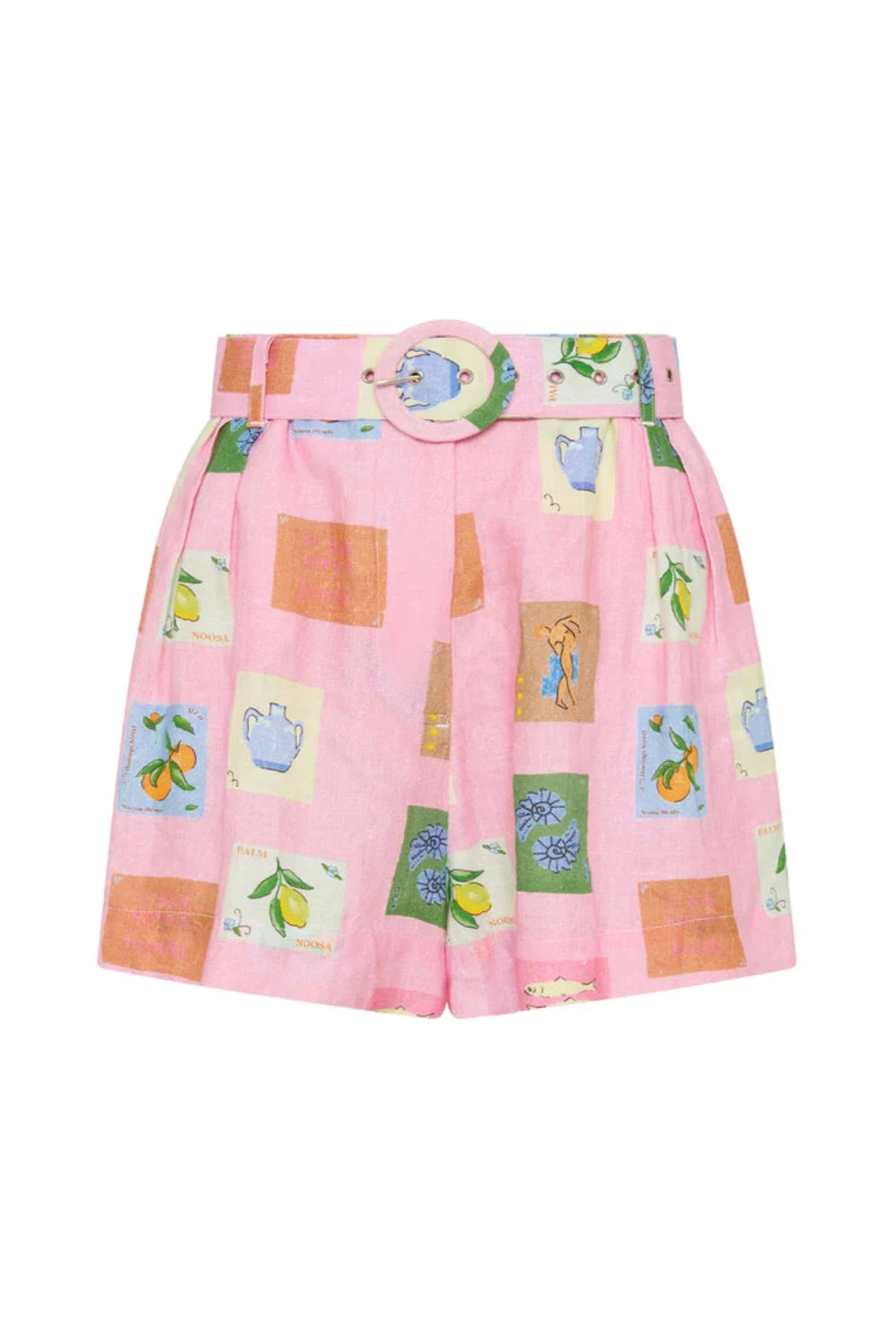 Rummy pink shorts with motif detail in 100% Linen