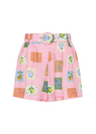 Rummy pink shorts with motif detail in 100% Linen
