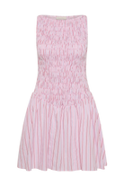 Pink striped dress on a white background