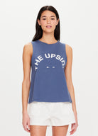 The Upside Sarah Tank in Pool Blue 100% Cotton with Logo design