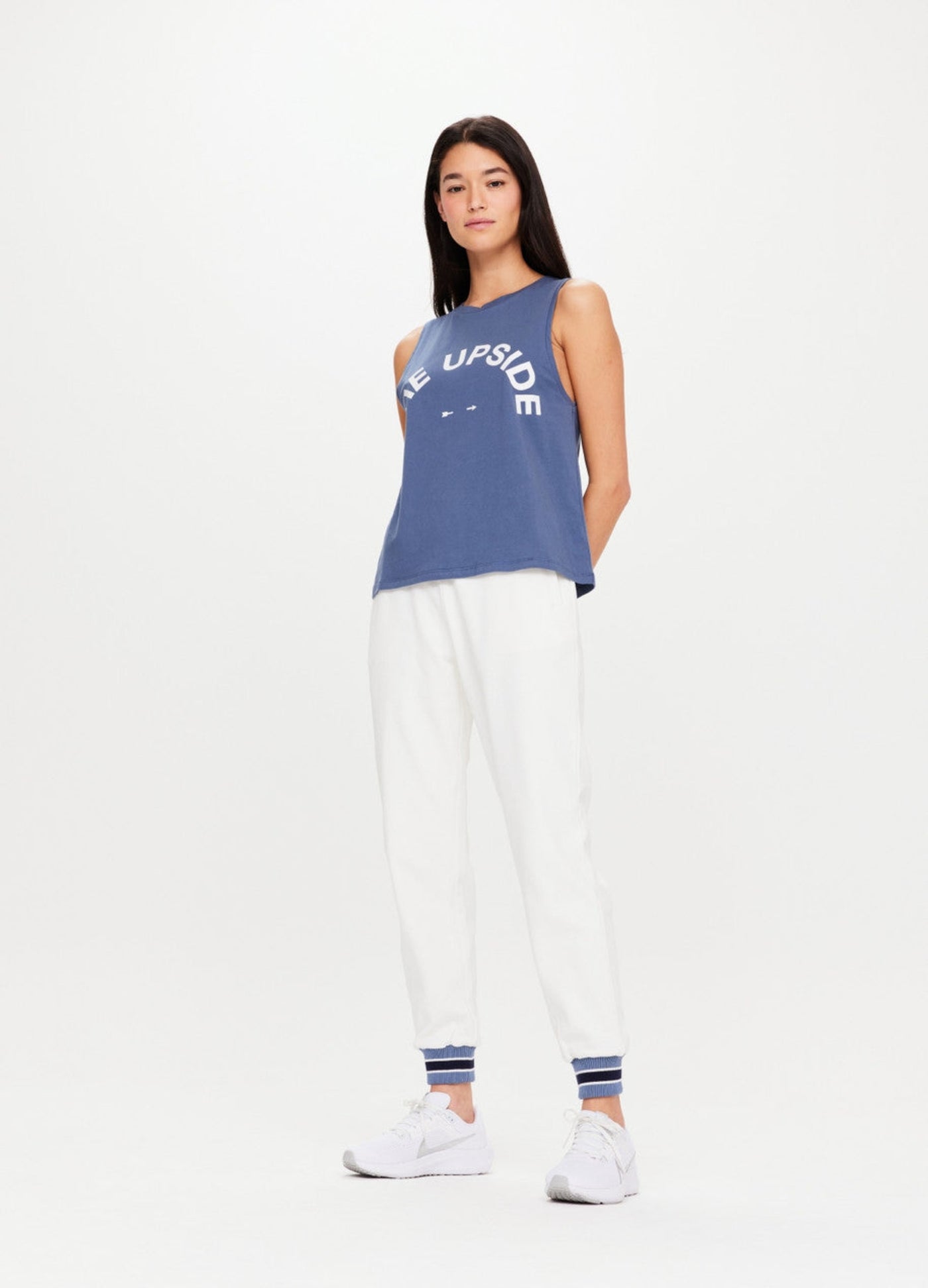 The Upside Sarah Tank in Pool Blue 100% Cotton with Logo design