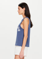 The Upside Sarah Tank in Pool Blue 100% Cotton with Logo design