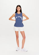 The Upside Sarah Tank in Pool Blue 100% Cotton with Logo design