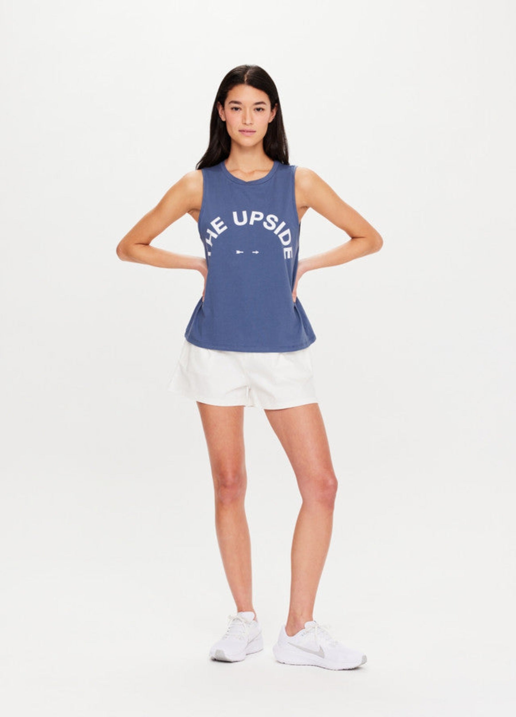 The Upside Sarah Tank in Pool Blue 100% Cotton with Logo design