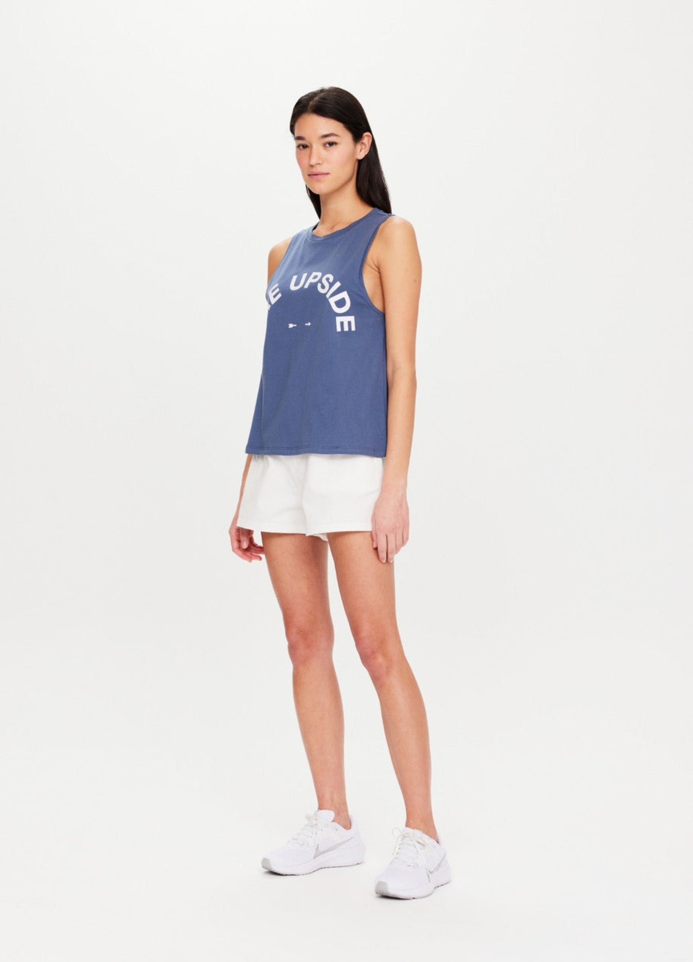 The Upside Sarah Tank in Pool Blue 100% Cotton with Logo design