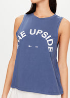 The Upside Sarah Tank in Pool Blue 100% Cotton with Logo design