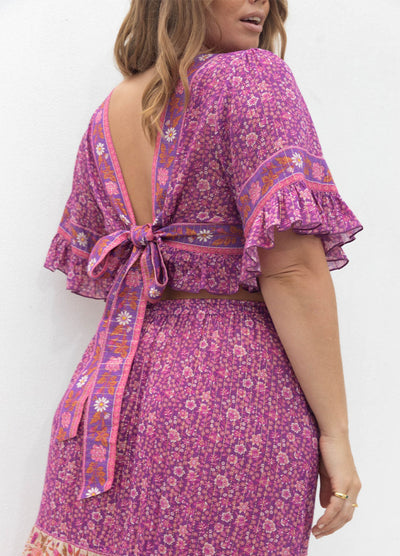 Spell Sienna Cropped Blouse in Fuschia