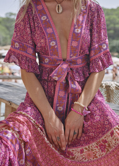 Spell Sienna Cropped Blouse in Fuschia