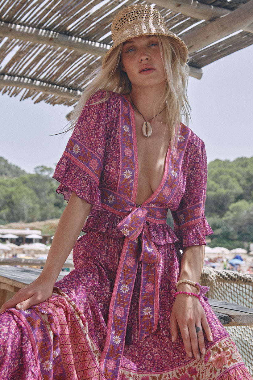 Spell Sienna Cropped Blouse in Fuschia