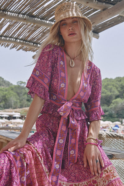 Spell Sienna Cropped Blouse in Fuschia