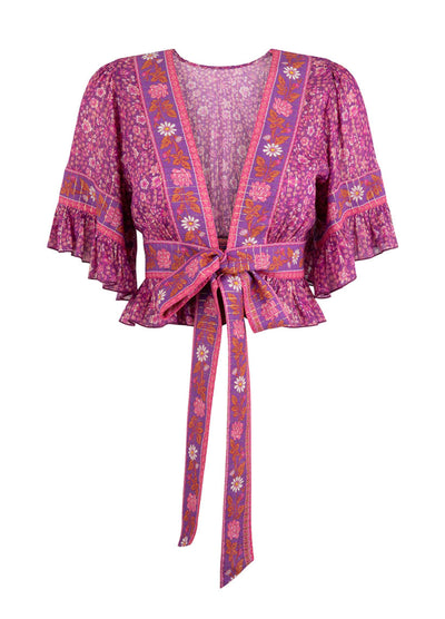 Spell Sienna Cropped Blouse in Fuschia