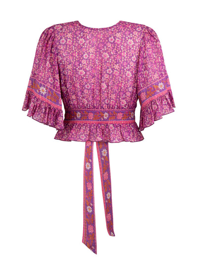 Spell Sienna Cropped Blouse in Fuschia