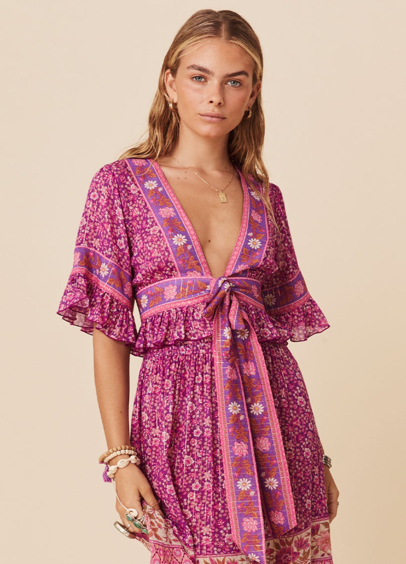 Spell Sienna Cropped Blouse in Fuschia