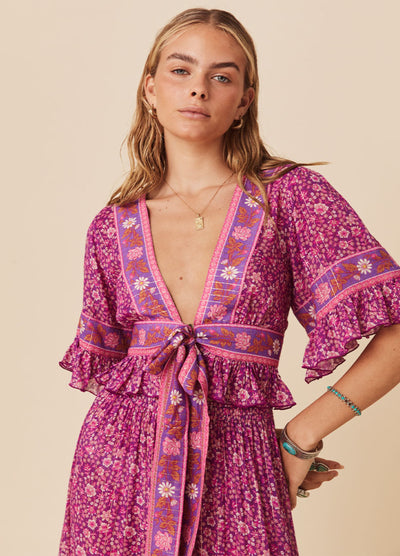 Spell Sienna Cropped Blouse in Fuschia