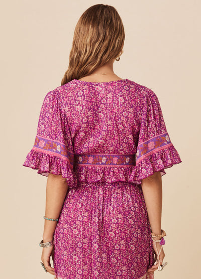 Spell Sienna Cropped Blouse in Fuschia