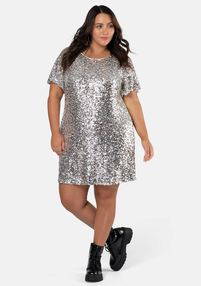 Sequin sparkle mini dress for plus size and curve customers