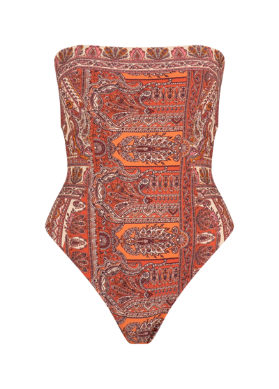 Strapless one piece in pasmina print