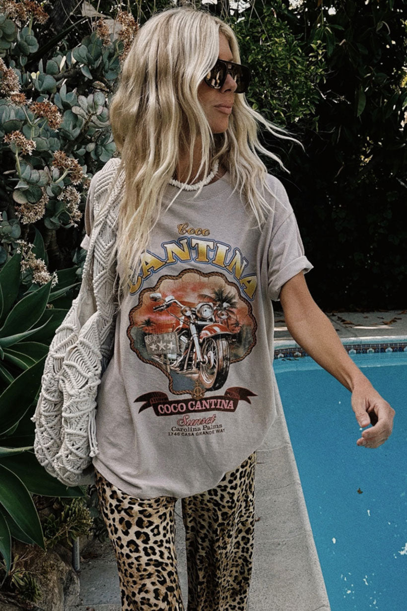 Taupe tee with cantina motif from Australian brand Spell