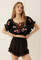 Spell Feliz Crop Blouse in Woodland Black