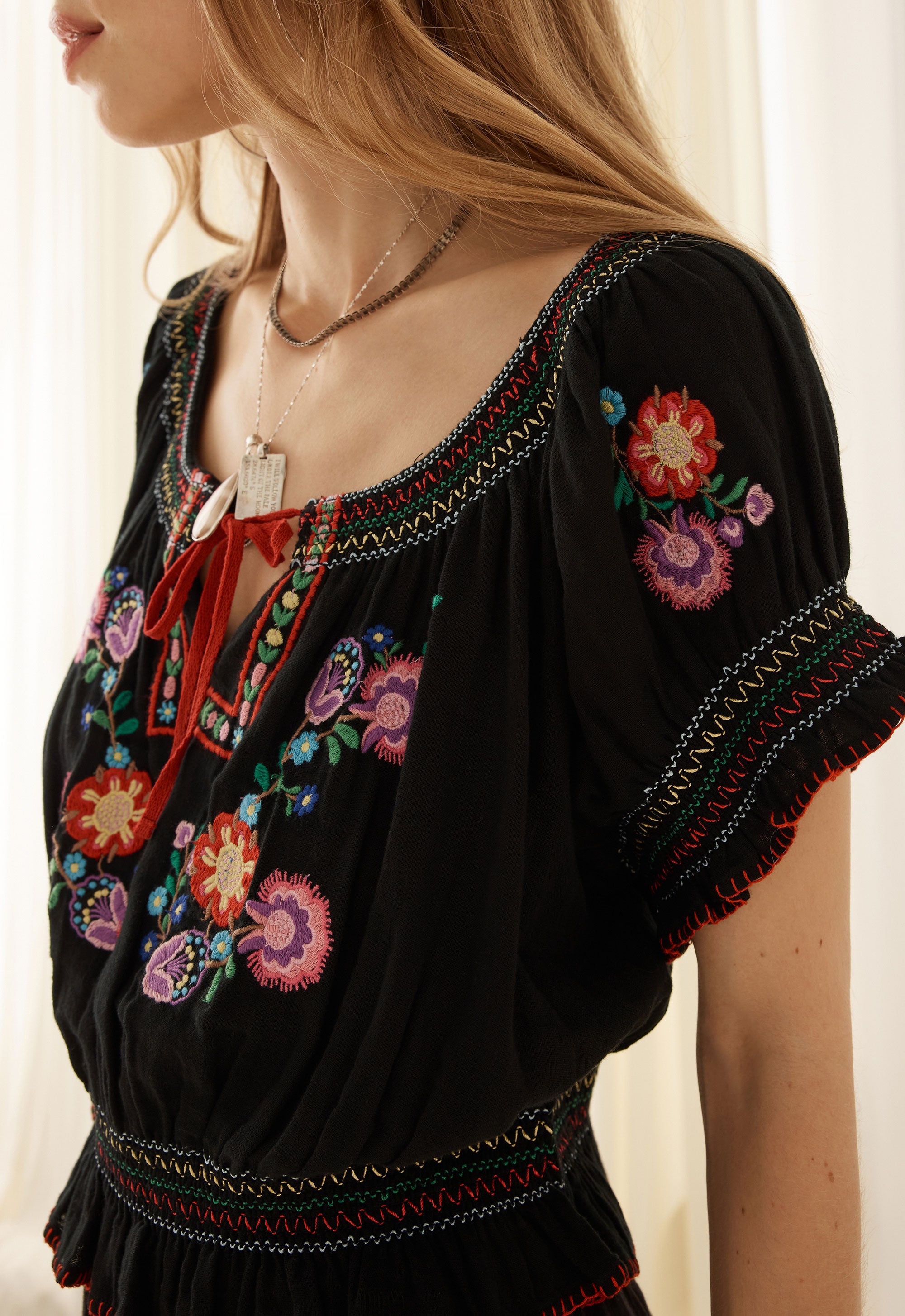 Spell Feliz Crop Blouse in Woodland Black