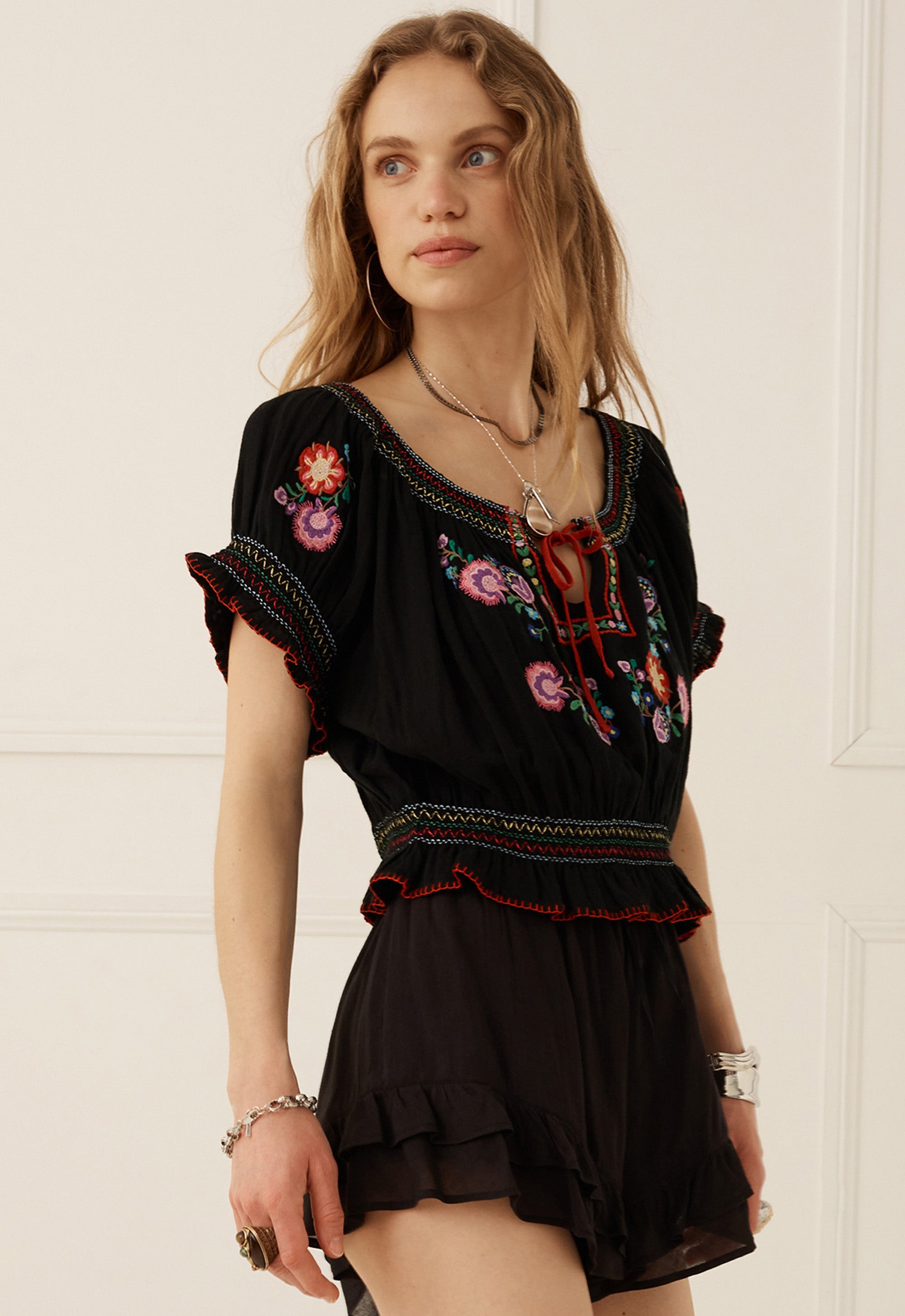 Spell Feliz Crop Blouse in Woodland Black