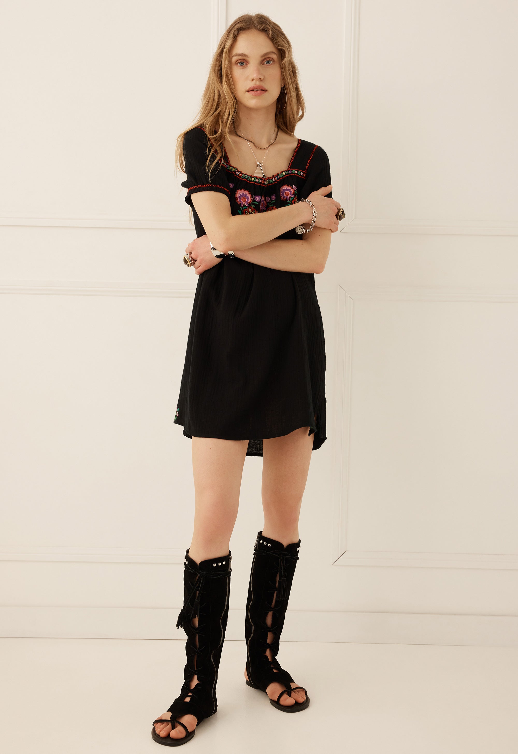 Spell Feliz Mini Dress in Woodland Black