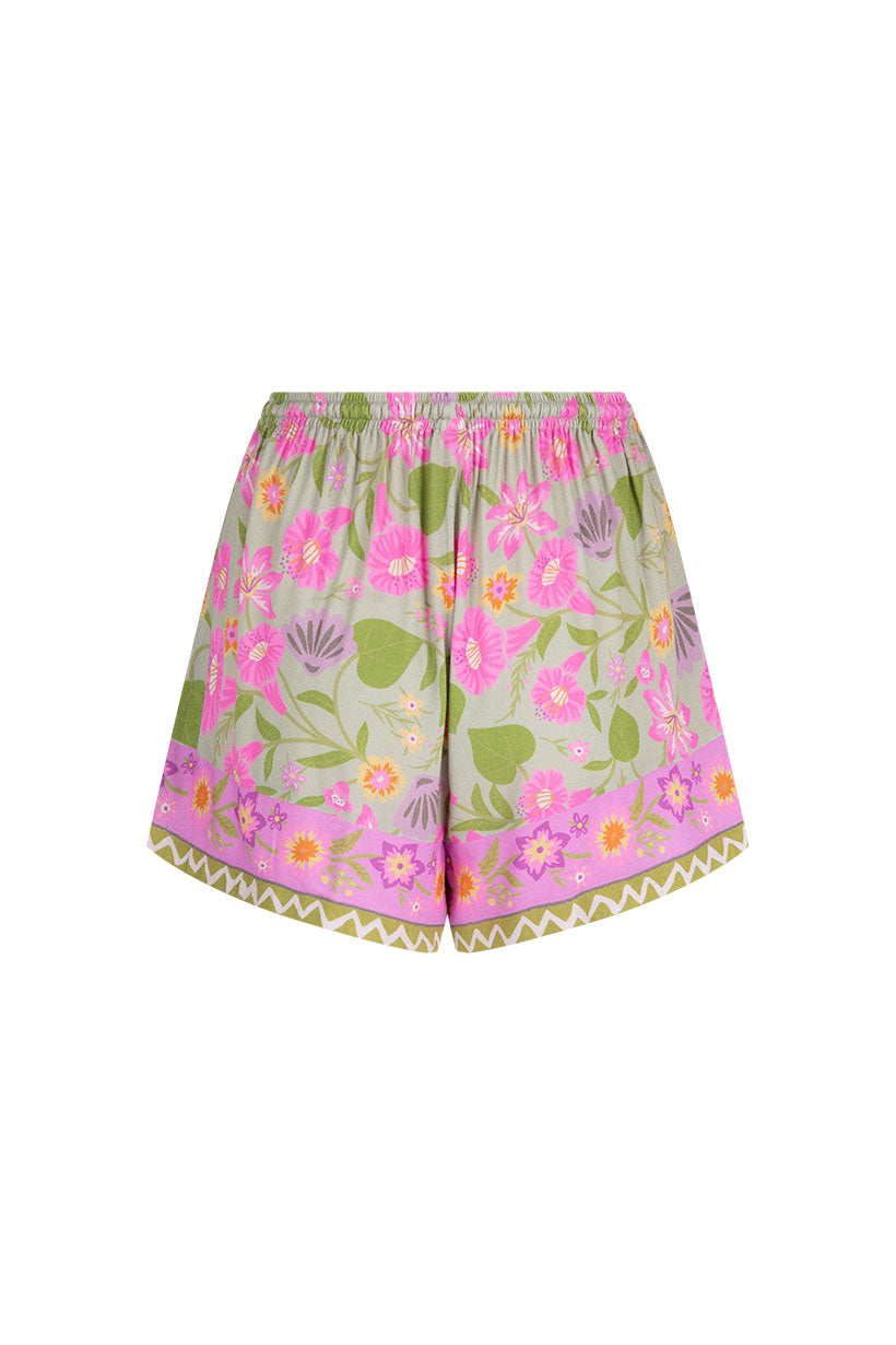 Spell Goldie short floral print with zig zag print on hemline