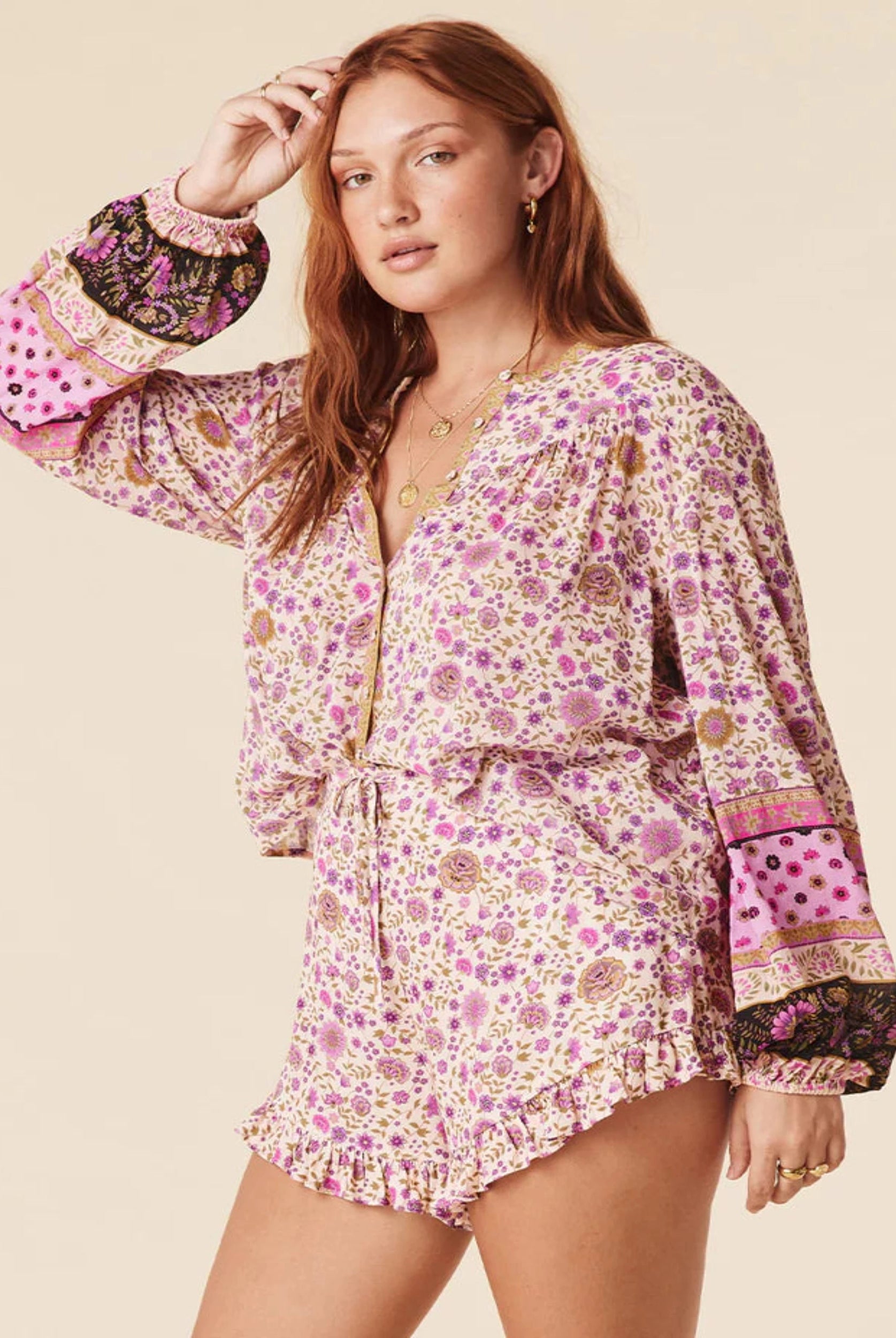 Spell long sleeve lady untamed button through floral shirt