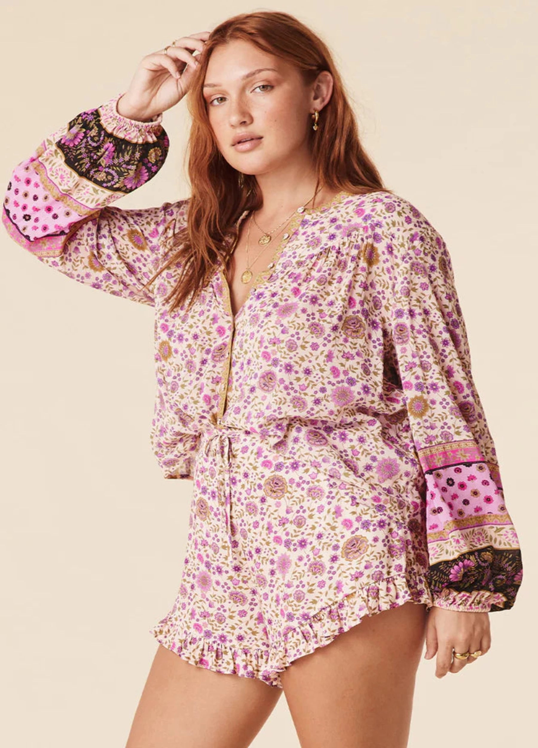 Spell long sleeve lady untamed button through floral shirt