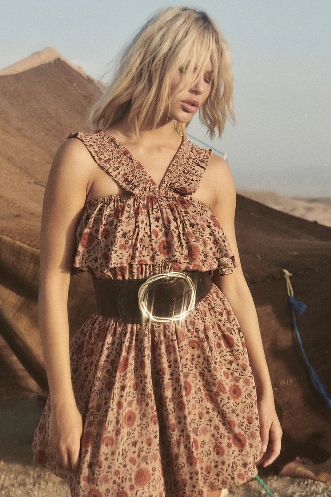 Spell - Sleeveless Lady Untamed Frill Mini Dress - Tea Leaf