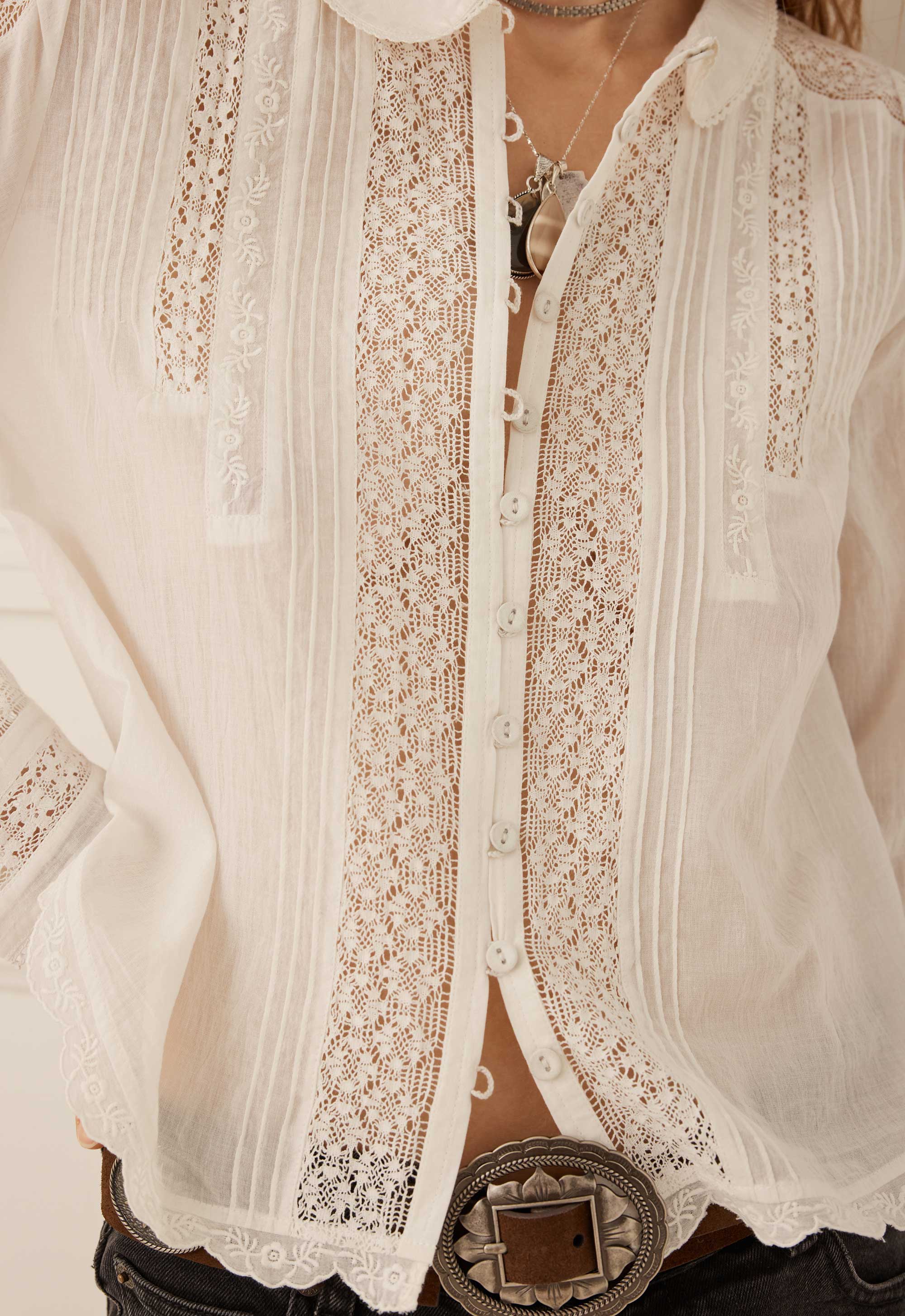 Spell Prairie Long Sleeve Blouse in Antique White