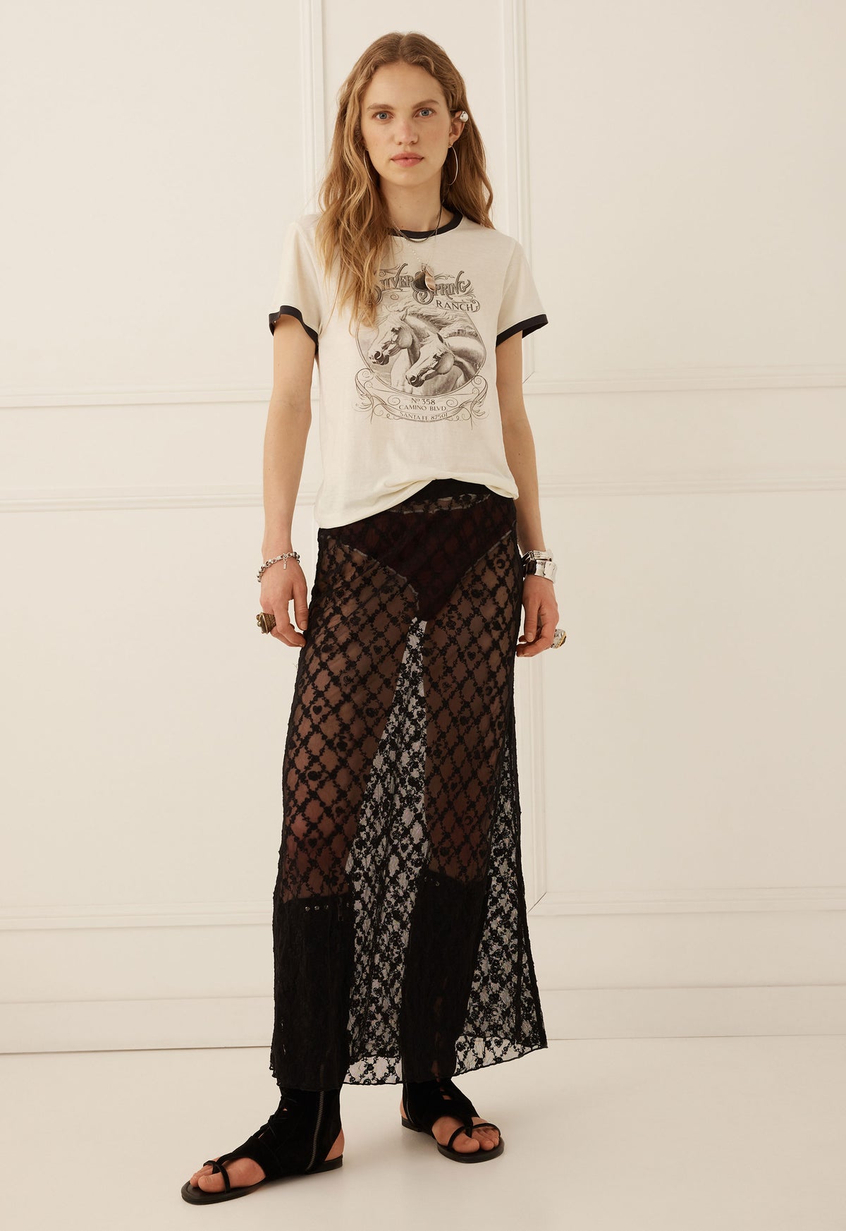 Spell Serpent Lace Maxi Skirt in Noir