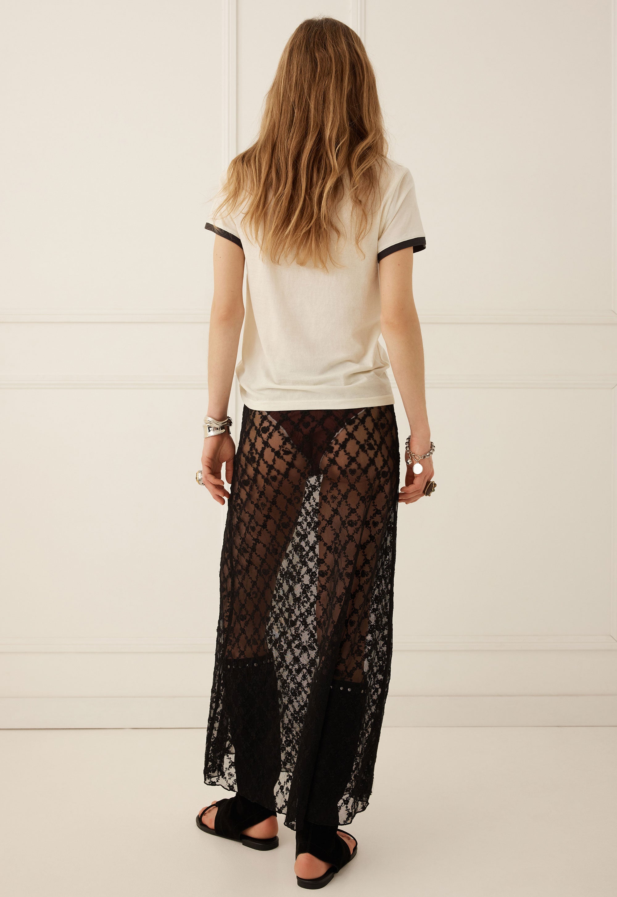 Spell Serpent Lace Maxi Skirt in Noir